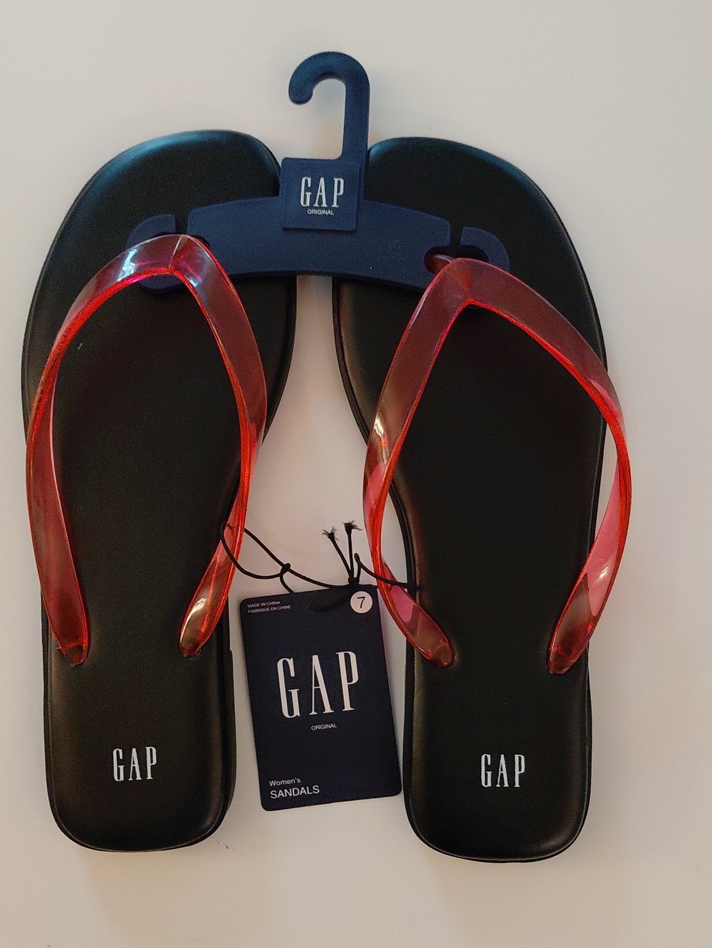 GAP Women's Flip Flop Sandal in Black with Standout Pink Straps